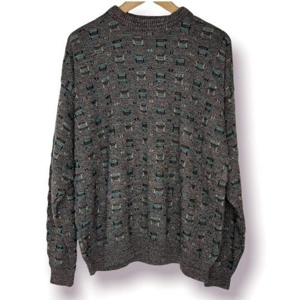 80s Vintage Men’s Willow Bay Knit Sweater Grey Crew Neck Abstract Print